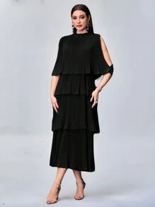 Modelyn 女士纯色简约休闲日常连衣裙 - 黑色 - 查看 4