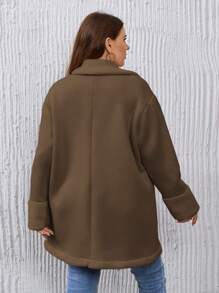 SHEIN Essnce Plus Size Women Solid Color Notch Collar Double-Breasted Casual Jacket, Winter