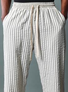 SUMWON Striped Seersucker Pull On Pants Drawstring Waist Casual Loungewear Loose Fit Summer Spring Comfort Wear - Apricot - View 6