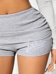 SHEIN SXY 女士字母印花翻腰休闲运动短裤、女士运动短裤、女士运动服