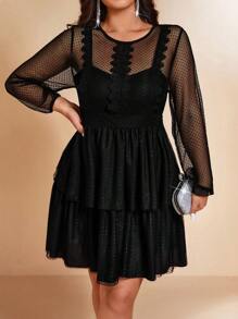 Cravure Plus Size Black Lace Fluffy Prom Dress Fall Cloth For Women - Black - View 4