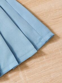 SHEIN Elladie kids Young Girl Solid Color Preppy Style Pleated Skirt - Blue - View 5