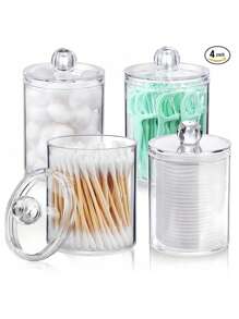 1PCS/2PCS/3PCS/4PCS/6PCS 小型透明塑料 Qtip 支架分配器药瓶套装，用于清洁球棉签圆垫牙线棒浴室储物罐梳妆台化妆品收纳盒家居装饰透明容器化妆品收纳盒旅行必需品夏季必备品简约装饰 - 白色 - 查看 4