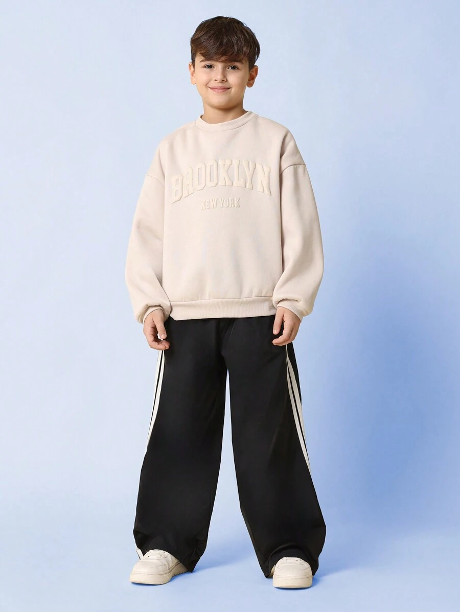 SUMWON Tween Boys Crewneck Brooklyn Sweatshirt And Track Pant 2 Piece Set - Apricot - View 1