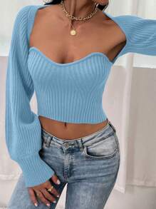 SHEIN Unity 2 件套女士纯色长袖夹克和上衣休闲套装 - 藍色 - 查看 3