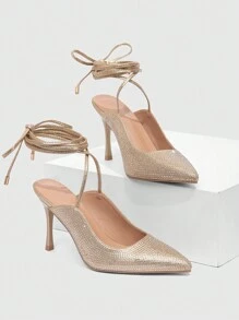 CUCCOO SZL Crystal Rhinestone Ankle Strap Pointed Toe Stiletto Heels, Sexy Rose Gold Party Style Valentine's Day - Rose Gold - View 5