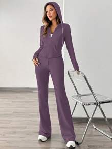 Chiquease Stylish Casual Sports Outfit For Women, 2pcs Set Fashion Hoodie Sweatshirt Jacket And Wide Leg Pants, Autumn