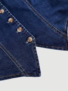 SHEIN MOD Women's Single-Breasted Fashion Versatile Halter Neck Denim Blouse