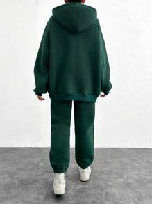 RueChic Conjunto de mujer de 2 piezas con sudadera con capucha de manga raglán con estampado de letras y pantalón de chándal, para otoño/invierno