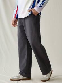 Manfinity Hypemode Pantalones casuales rectos y holgados de mezclilla gris claro para hombre, Urban Chill