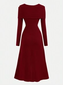 Girlism 少女纯色蝴蝶领罗纹长袖修身 A 字裙，优雅大方，适合外出、聚会、秋冬季