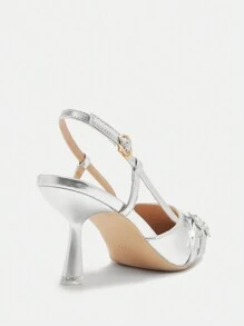 CUCCOO BIZCHIC Women's Pointed Toe Stiletto Heels, Fashionable Versatile Sweet Elegant Party Occasion Silver Double Buckle High Heels, Sexy Slim Commuting Work Wear Personal Style Valentine's Day