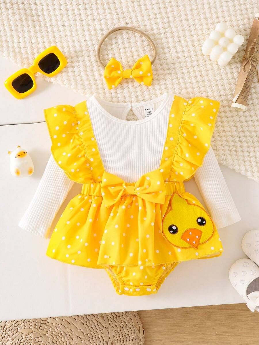 SHEIN Body neonata a pois con cappuccio per primavera/autunno, pagliaccetto con stampa a pois, collo rotondo, maniche a campana