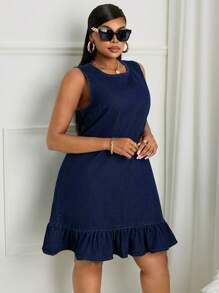 SHEIN SXY Plus Size Denim Sleeveless Dress, Casual & Fashionable Everyday Wear