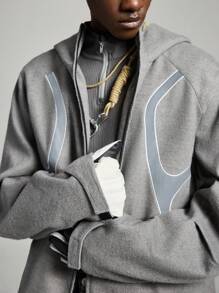 Manfinity VCAY Men's Street-Style Loose Long Sleeve Jacket, Hooded Hiking Rapper Track Jacket, For Friends, Husband, Boyfriend Gifts, For Fall Winter