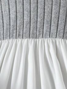 Tween Girls Children Long Sleeve Shirt Collar Splicing Dress, Autumn/Winter - Multicolor - View 7