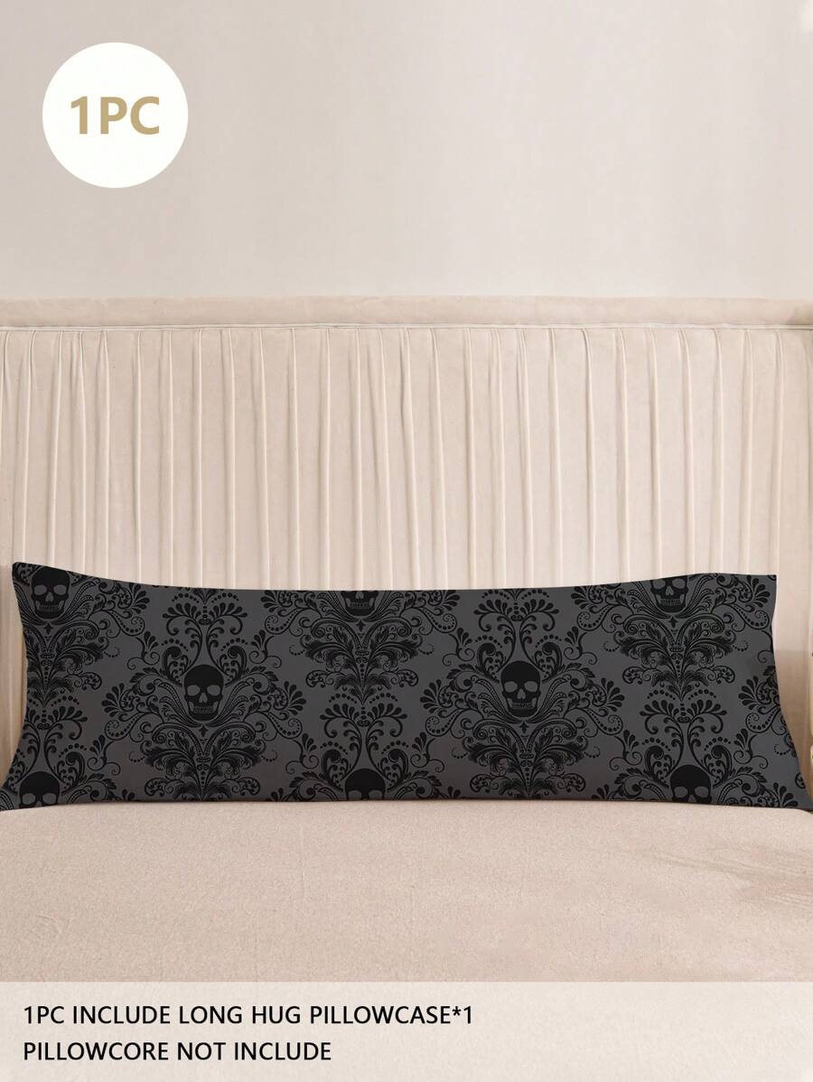1pc High Resolution Digital Printed Long Bolster Pillow Cover, Skull & Flower Pattern, Suitable For Room, Living Room Decor Or Camping/Picnic - Multicolor - View 1