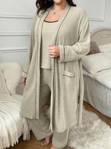 Set de 3 piezas: Camiseta de tirantes acanalada y suave extra grande, pantalones y bata