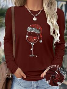 SHEIN LUNE Los Angeles English Sexy Fashion Leisure Comfortable Street Fit Body Shaping Home Fashion Autumn And Winter Spring Leisure Street With Hood And Fleece Sweatshirt For New Year Clothes Graphic Tees Women Tops - Red - View 1