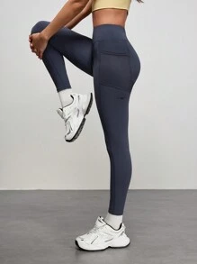 SHEIN Sports 女士高腰无缝户外紧身裤，纯色