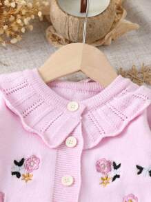 SHEIN Baby Girls Sweater 2 Pieces Set, Cute And Elegant Ruffled Collar Cardigan Tops And Flared Pants Knit Suit, Autumn/Winter - Mauve Purple - View 3