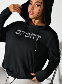 SHEIN Sport Studio Women's Letter Print Casual Hoodie Sweatshirt, Simple Design For Everyday Wear