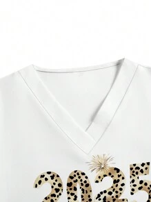 PopScrub 2025 Nieuwjaar Vrouwen Verpleegster Uniform Top, Korte Mouw Scrub Shirt
