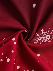 SHEIN LUNE Váy xòe in hình bông tuyết cỡ lớn cho nữ, trang phục mùa thu Giáng sinh màu đỏ tía cho nữ - Màu Đỏ Sâu - Xem 6