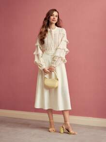 MOTF PREMIUM CONTRAST LACE LIGHTWEIGHT BLOUSE,VALENTINE'S DAY,SPRING/SUMMER - Apricot - View 5
