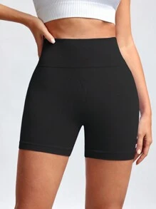 SHEIN Sport Studio 2 Stück Damen Shorts mit hoher Taille, plissiert, Lässig und nahtlos, Sportshorts, einfarbige Damen Schweißshorts, Fitness-Shorts, Biker-Shorts