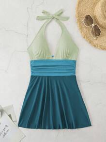 Swim Vcay 女士海滩度假拼色深 V 领露背系带比基尼夏季 - 彩色 - 查看 7