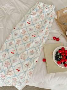 DAZY Cute Bear & Rabbit Cartoon Allover Print Loose Pajama Bottoms - Apricot - View 5