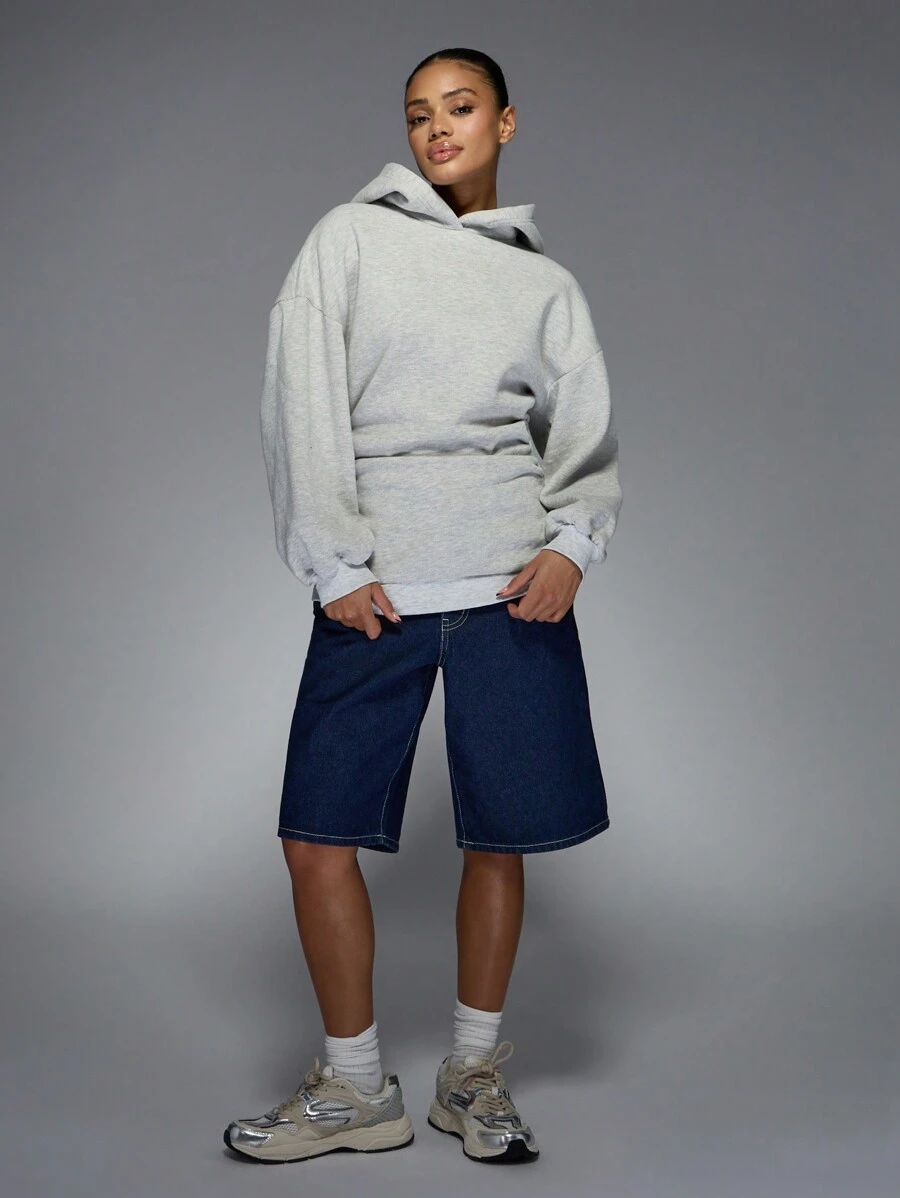 MISSGUIDED Oversized Winter Athletic Hoodie With Cinched Waist Detail Cotton Blend Drawstring Athleisure Workout Casual Loungewear Streetwear Pullover With Ruched Side - Grey - View 1