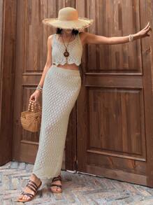 RueChic NỮ Xu hướng: Cắt giảm Cover Ups & Áo đầm Áo ba lỗ Và Bộ váy , Cho mùa hè , bờ biển , Kỳ nghỉ , Du lịch , Lễ hội , , Tiệc bể bơi - Màu be - Xem 1