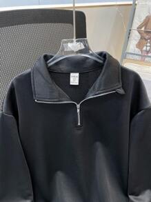 Tween Boy Casual Basic Half-Zip High Neck Heather Grey Hoodie, Suitable For Outdoor Sports, School, Parties
