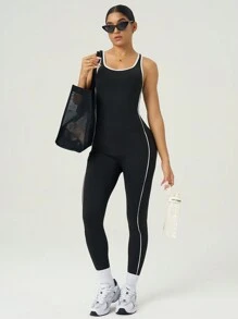 SHEIN Sport Gameset Damen Jumpsuit mit Rückenausschnitt und Ausschnitten für tägliche Fitness & Sport