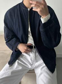 DAZY Men's Plain Blue Denim Jacket, Autumn - Blue - View 4