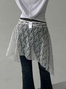 DAZY 女式系带多层迷你裙 - 白色，四季春夏秋装裙 - 白色 - 查看 2