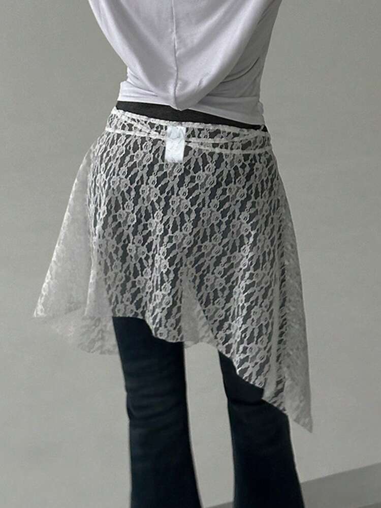 Women's Lace-Up Layered Mini Skirt - White, All Seasons SpringStyle Fall Skirts