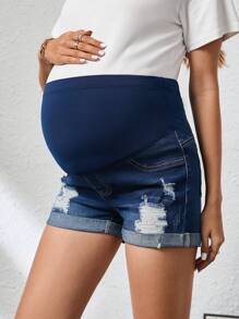 SHEIN Maternity Elastic Denim Shorts, Casual And Chic For Everyday Wear
