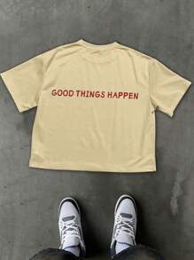 Manfinity Roghcode Men's Slogan & Graphic Print Round Neck Loose Casual Short Sleeve T-Shirt, INS Young Street Fashion, Los Angeles, RICH SOON, US Dollar Print Pattern, Rapper - Apricot - View 4