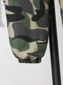 SHEIN Tween Boy Camo Print Zipper Vest Padded Coat & Pants Without Hoodie - Army Green - View 4