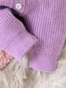 SHEIN 1 pezzo Tutina neonata graziosa e versatile in maglia, cardigan casual alla moda, comodo, morbido e caldo, semplice ed elegante con fiocco, adatto per uso domestico, uscite giornaliere e abbigliamento all'aperto, autunno/inverno