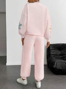 Chiquease European And American Stylish Vintage Colorful Floral Loose Fit Crew Neck Lantern Sleeve Casual Oversized Sweater Set, Autumn/Winter