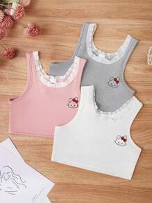 SHEIN 3pcs/Set Girls Cute Rabbit & Floral Lace Trim Camisole Set, Pink, White, Gray - Multicolor - View 5