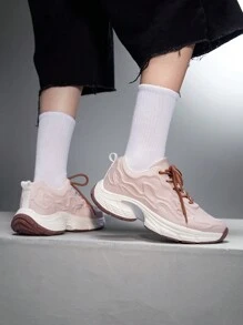 Vate Women's Beige Fashion Design Outdoor Chunky Sneakers, Shock-Absorbing, Suitable For Daily Wear, Vacation, Festivals, Platform Wedge New Year Holiday Tainers