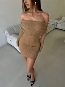 Aloruh Robe mini grise ajustée avec ceinture - Tabac - Voir 4