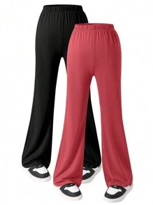 SHEIN Wildeya Teen Girl 2024 Autumn/Winter New Micro Flare Leg Pants, Sports College Style Casual Versatile Long Trousers