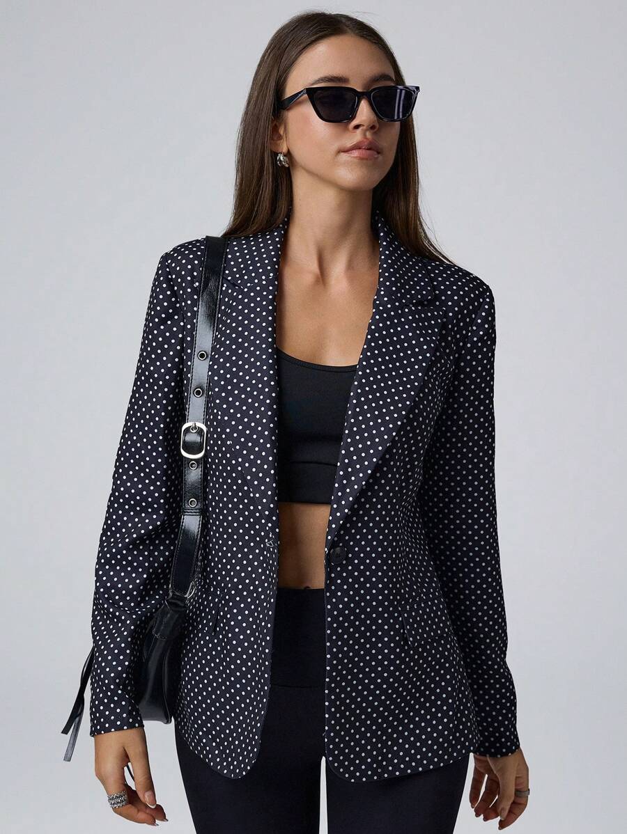 Wool-Blend Polka Dot Slim Blazer