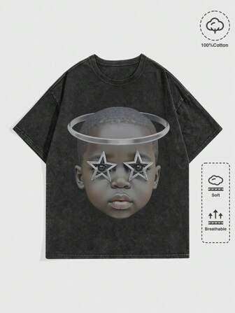 Street Life Camiseta casual de cuello redondo de manga corta con estampado gráfico de hombre, diseño de copos de nieve